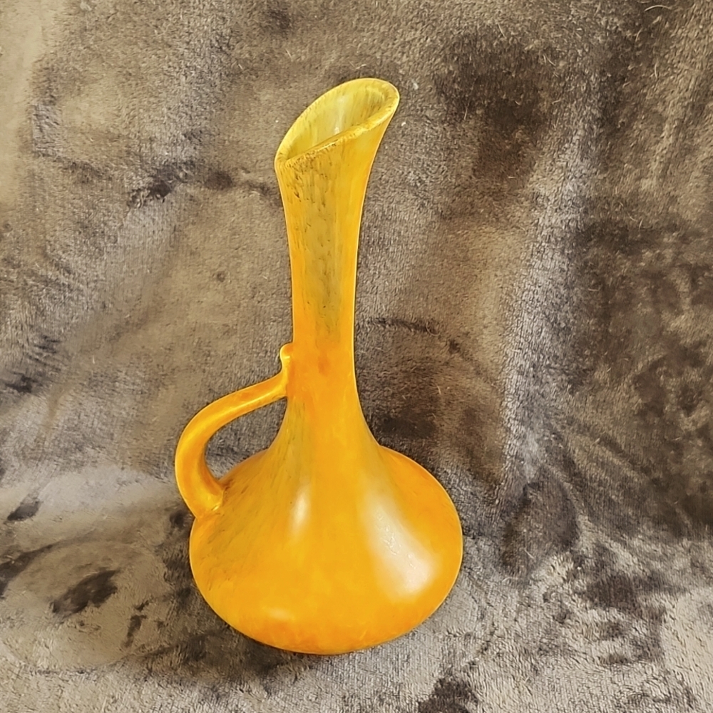 Vintage Haeger Pottery Ewer Vase W/Handle Yellow/green Glaze 12"